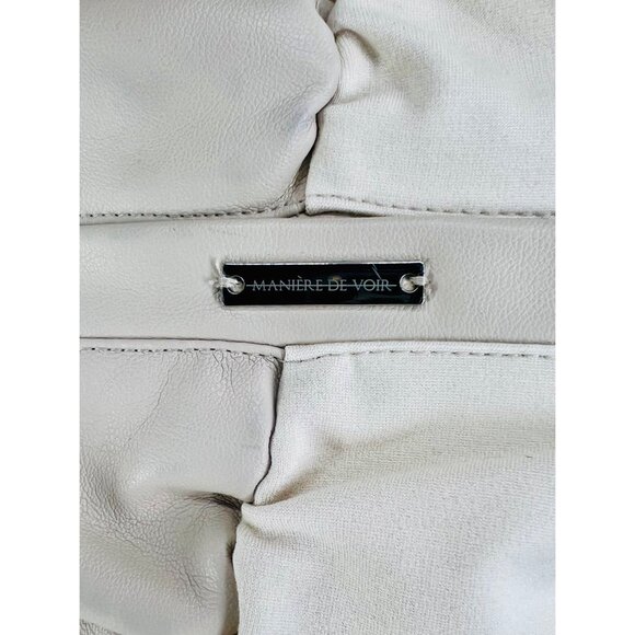 maniere de voir Beige Cream Ruched Vegan Leather Mini Skirt - Picture 14 of 16